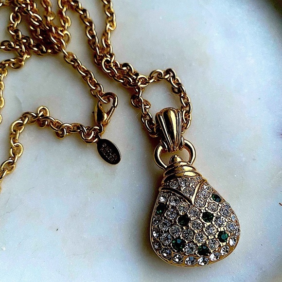 Stunning vintage Nolan Miller long necklace with green and clear stones - Picture 4 of 10